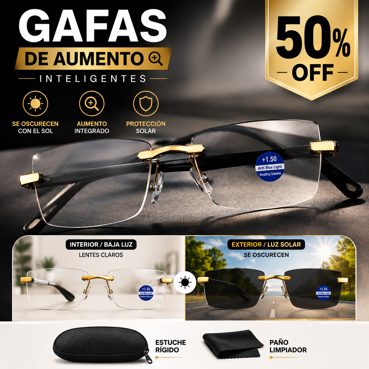 Gafa SOLAR TR90 DE AUMENTO + estuche