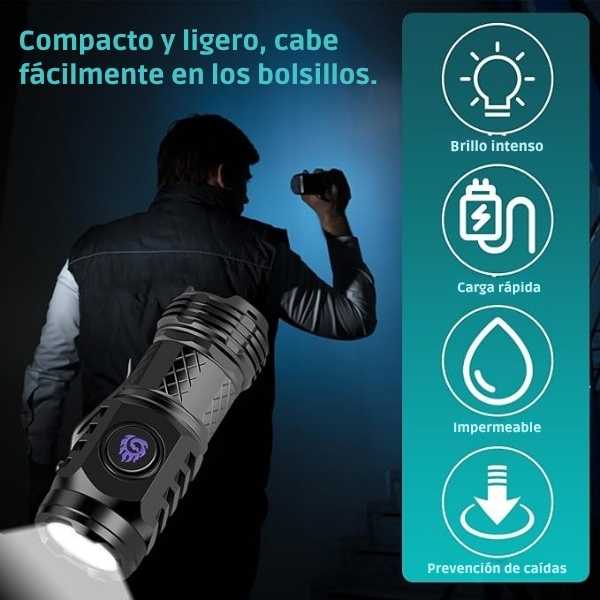 Luminix® Mini Linterna Táctica con 3 Luces Super Potentes