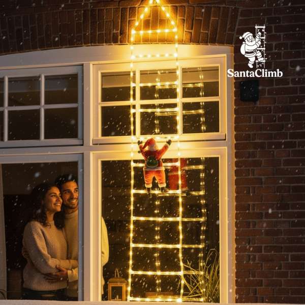 SantaClimb® Papa Noel Con Escalera De Luces Led 2m