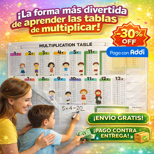 MathMaster® Tablero Adhesivo de Aprendizaje de Tablas de Multiplicar