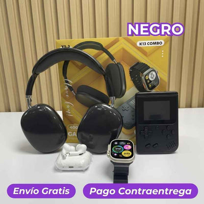 TechNova® Combo Tecnologico 4 en 1 (Diademas + Airpods + Consola + Smartwatch)