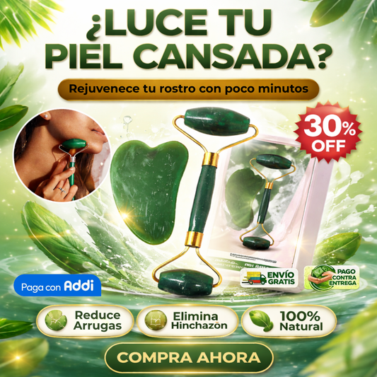 YoungJade® Kit Rejuvenecedor de Rodillo y Piedra Guasha en Jade