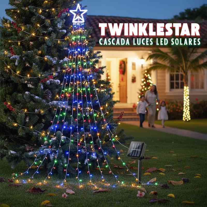 TwinkleStar® Cascada de Luces LED Solares con Estrella Navideña
