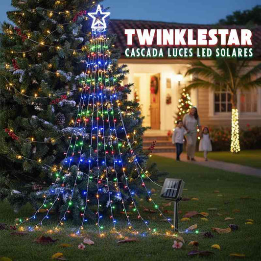 TwinkleStar® Cascada de Luces LED Solares con Estrella Navideña