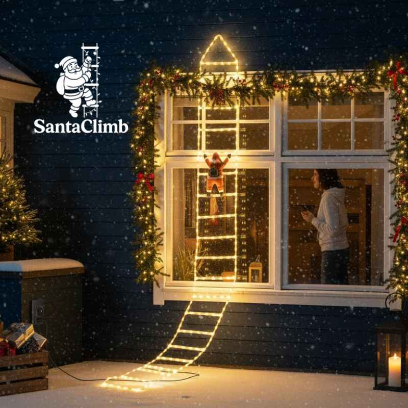 SantaClimb® Papa Noel Con Escalera De Luces Led 2m
