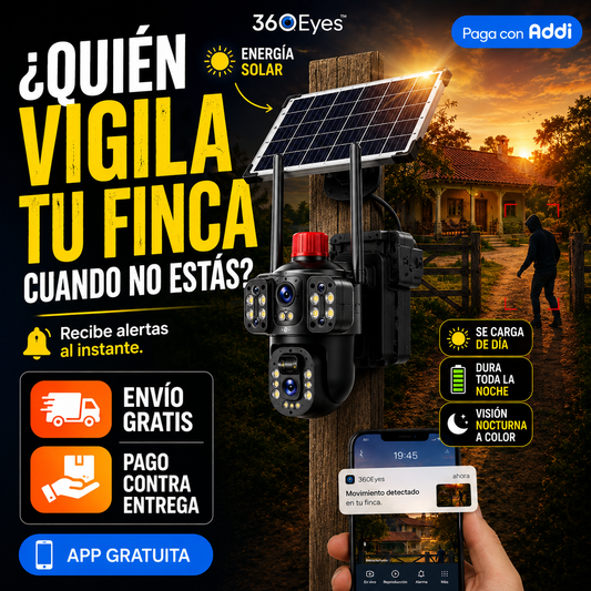 360Eyes® Cámara de seguridad Solar Wifi y 4K-Triple Lente