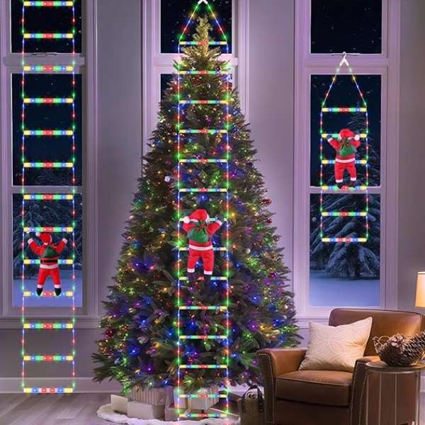 SantaClimb® Papa Noel Con Escalera De Luces Led 2m