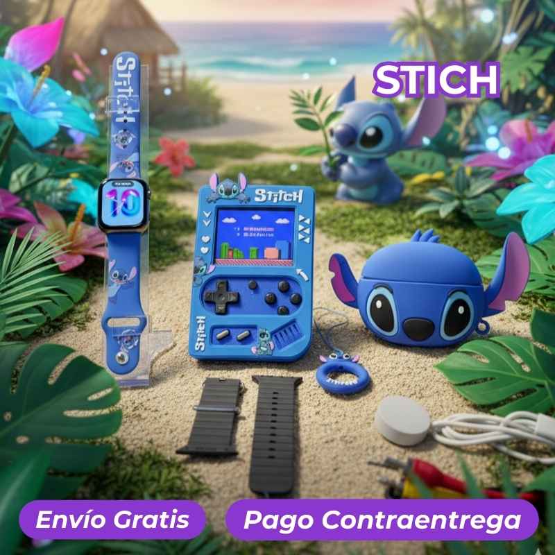 TechJoy® Combo Infantil 4 En 1 (Smartwatch+Audifonos Inalambricos+Consola Retro+Accesorios)