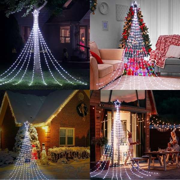TwinkleStar® Cascada de Luces LED Solares con Estrella Navideña