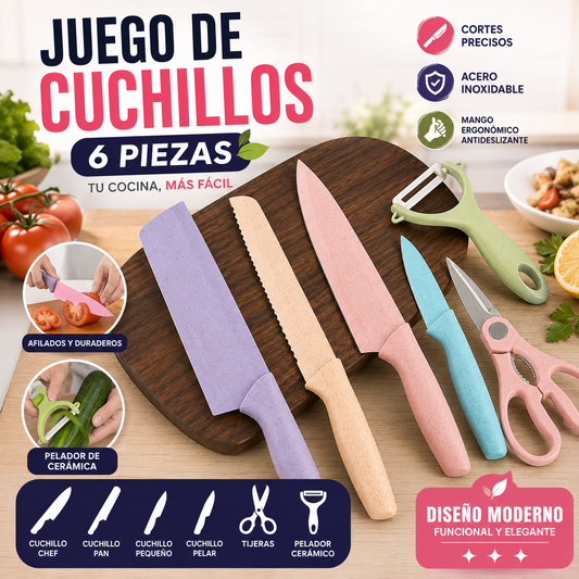 Juego Set Cuchillos de colores 6pc