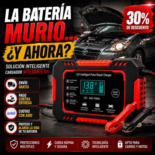 CargeBat® Cargador Batería Carro y Moto 12v con Pantalla