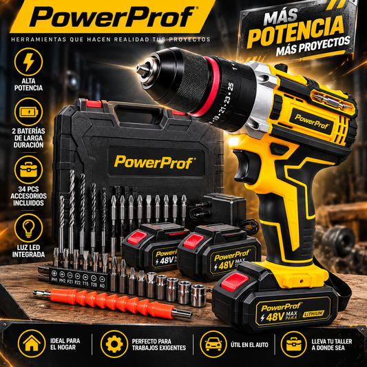 PowerProf® Taladro Inalambrico 2 Baterias 34pcs
