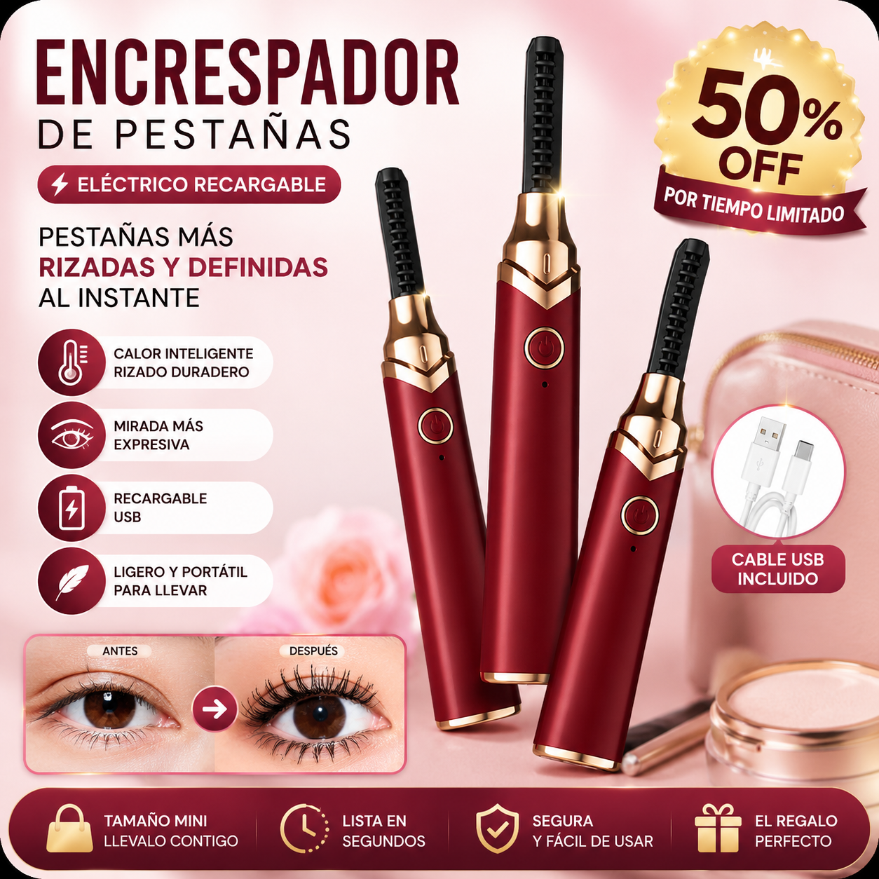 Encrespador de Pestañas Eléctrico Recarg