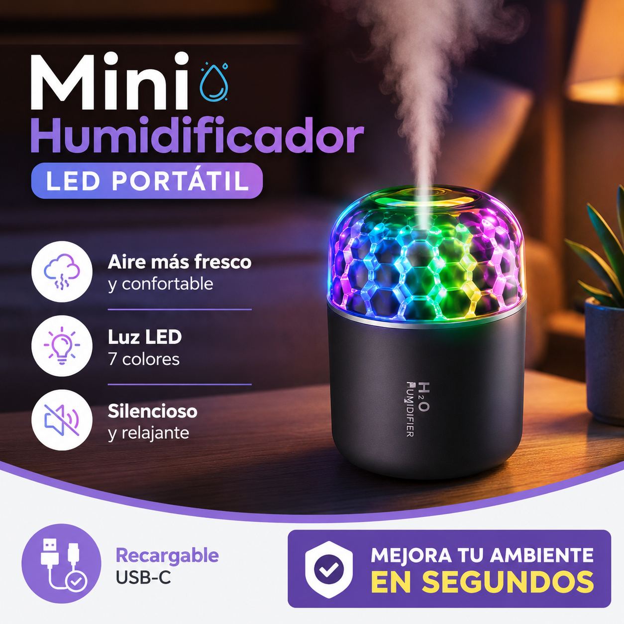 MINI HUMIDIFICADOR LED PORTATIL