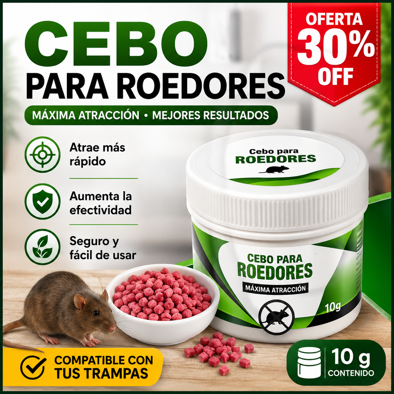 Cebo para captura de roedores 10 G