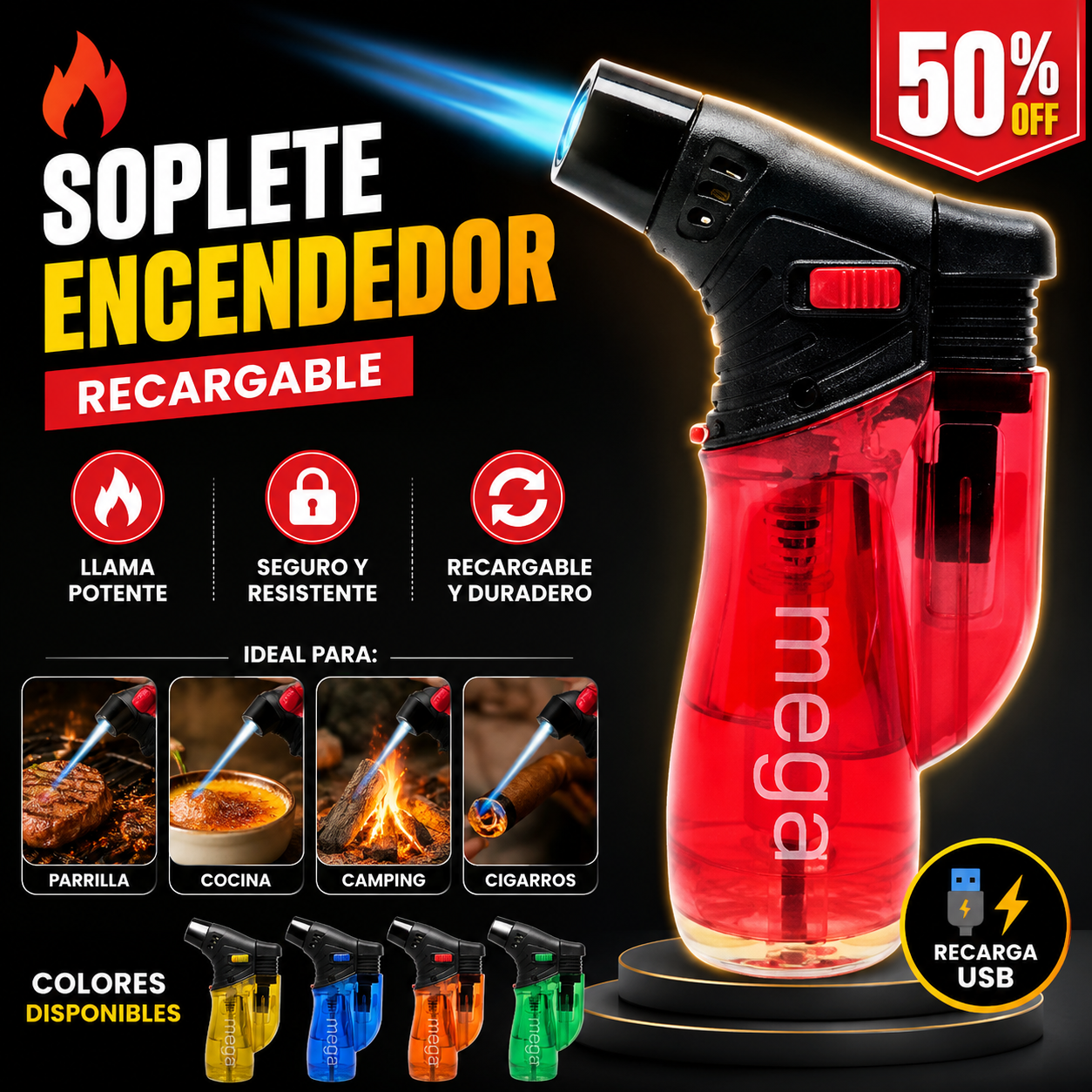 Soplete Encendedor Flameador Recargable