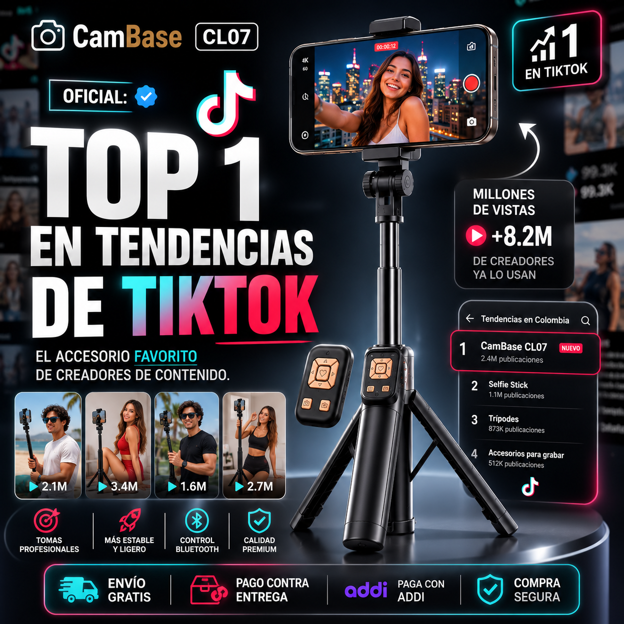 CamBase® Selfie Tripode Bluetooth Cl07 Con Pantalla