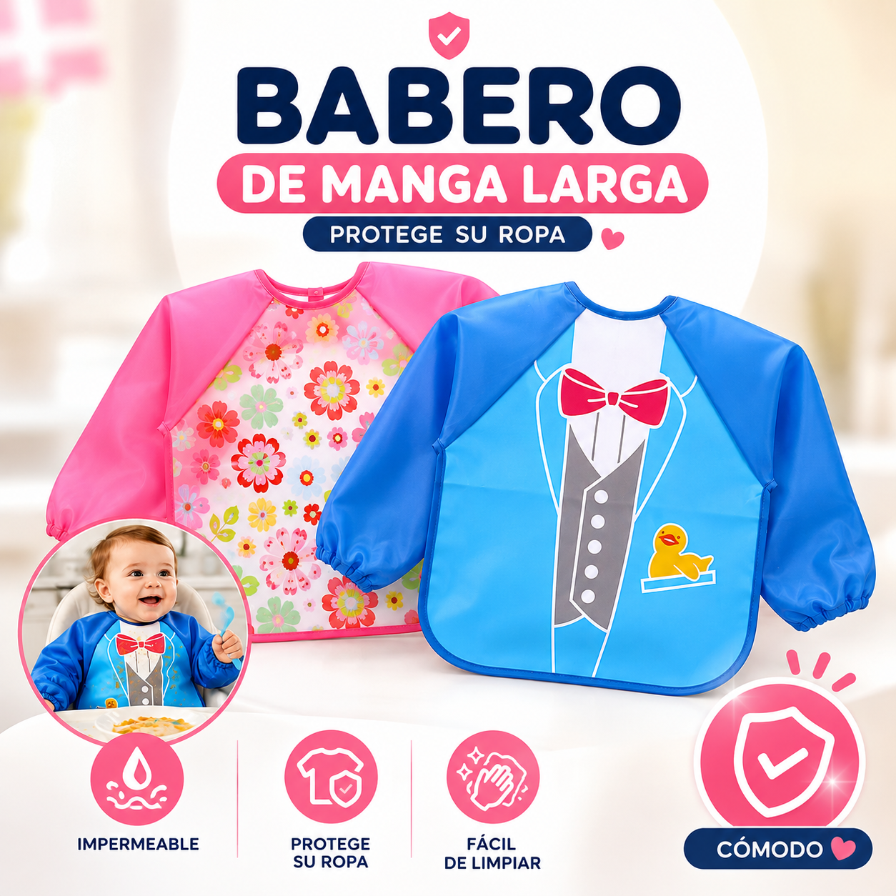 Babero Delantal Bebés Y Niños De Manga