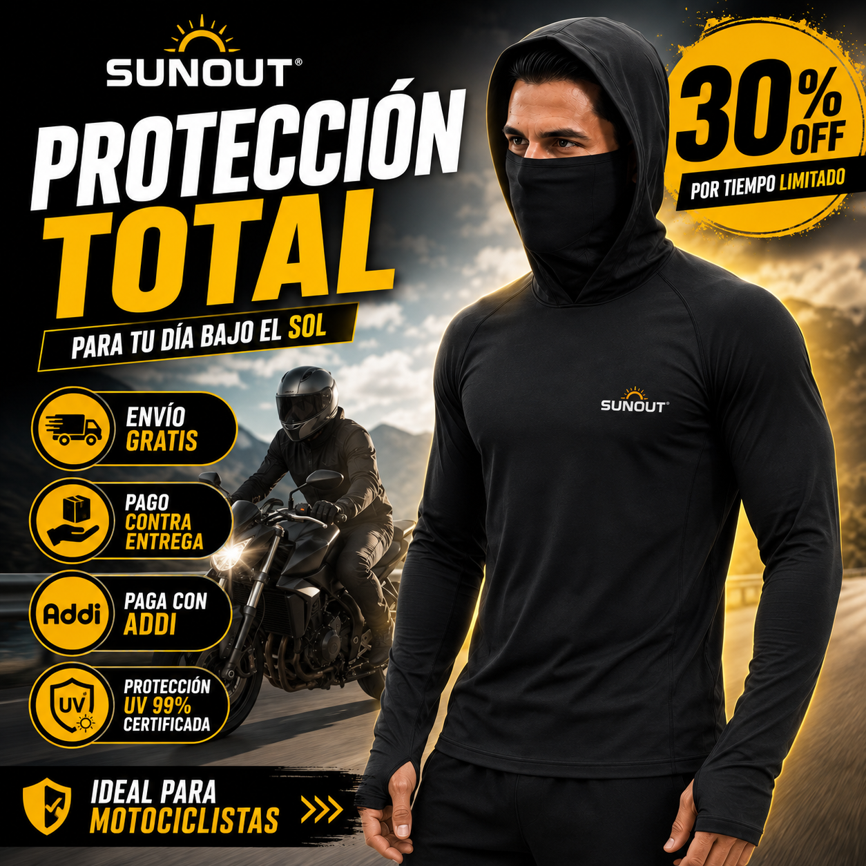 SunOut® Camiseta De Protección con Capucha Y Tapabocas