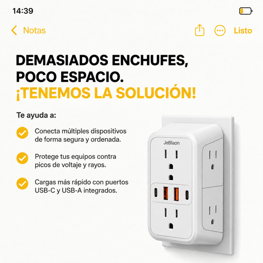 ConnectAll® Extensor De Corriente Con 6 Salidas Y 4 Puertos Usb