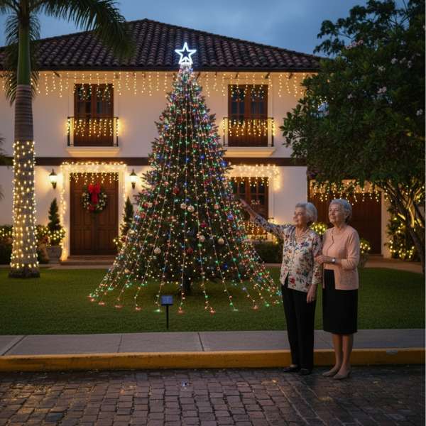 TwinkleStar® Cascada de Luces LED Solares con Estrella Navideña