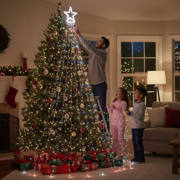 TwinkleStar® Cascada de Luces LED Solares con Estrella Navideña