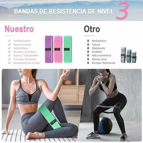 TonificaYa® Kit de 3 Bandas de Resistencia para Ejercicio